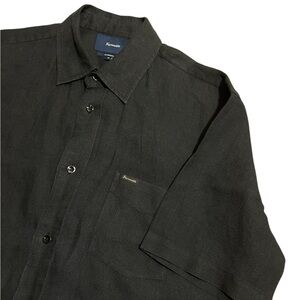 Faconnable Men’s Shirt Sz M Black Linen Classique Button Up